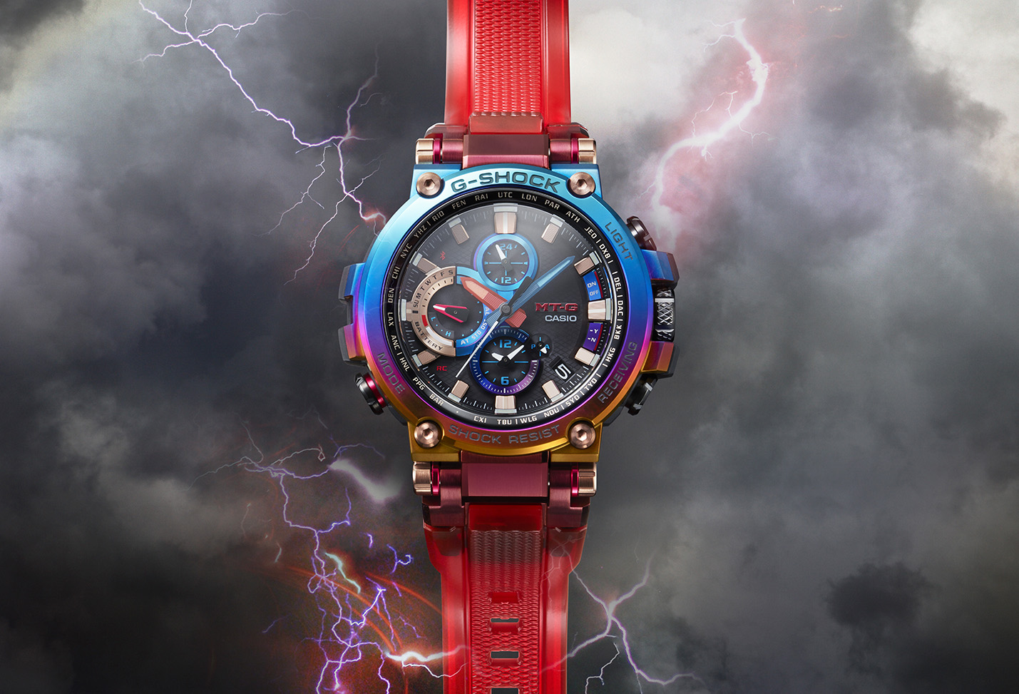 Casio G-Shock 发布彩虹离子电镀表圈的MT-G 火山雷主题系列腕表 